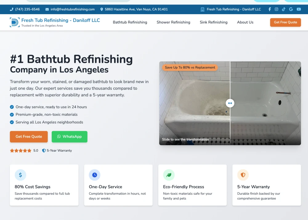 Archived Fresh Tub Refinishing website implementation shown on desktop and mobile screens